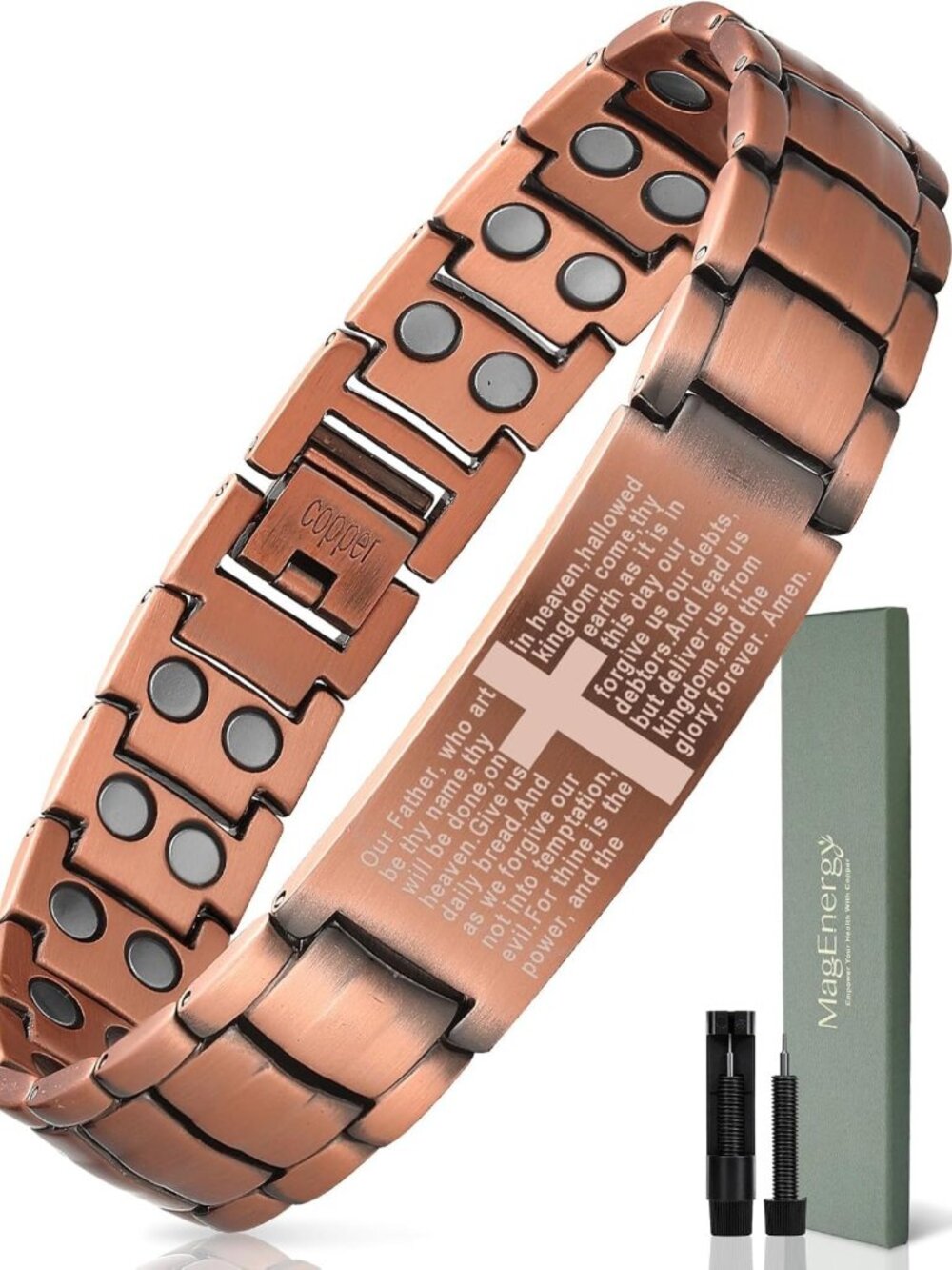 Men's Copper Magnetic Bracelet with Cross Design - Strength & Style Accessory